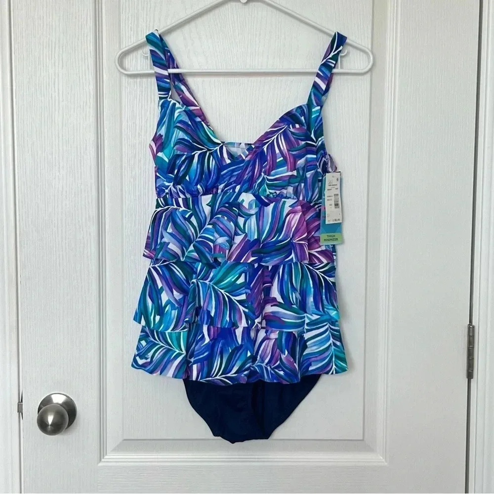 Swim Solutions OnePiece Swimsuit Multicolor Thigh Minimizer Tummy Control Size 8